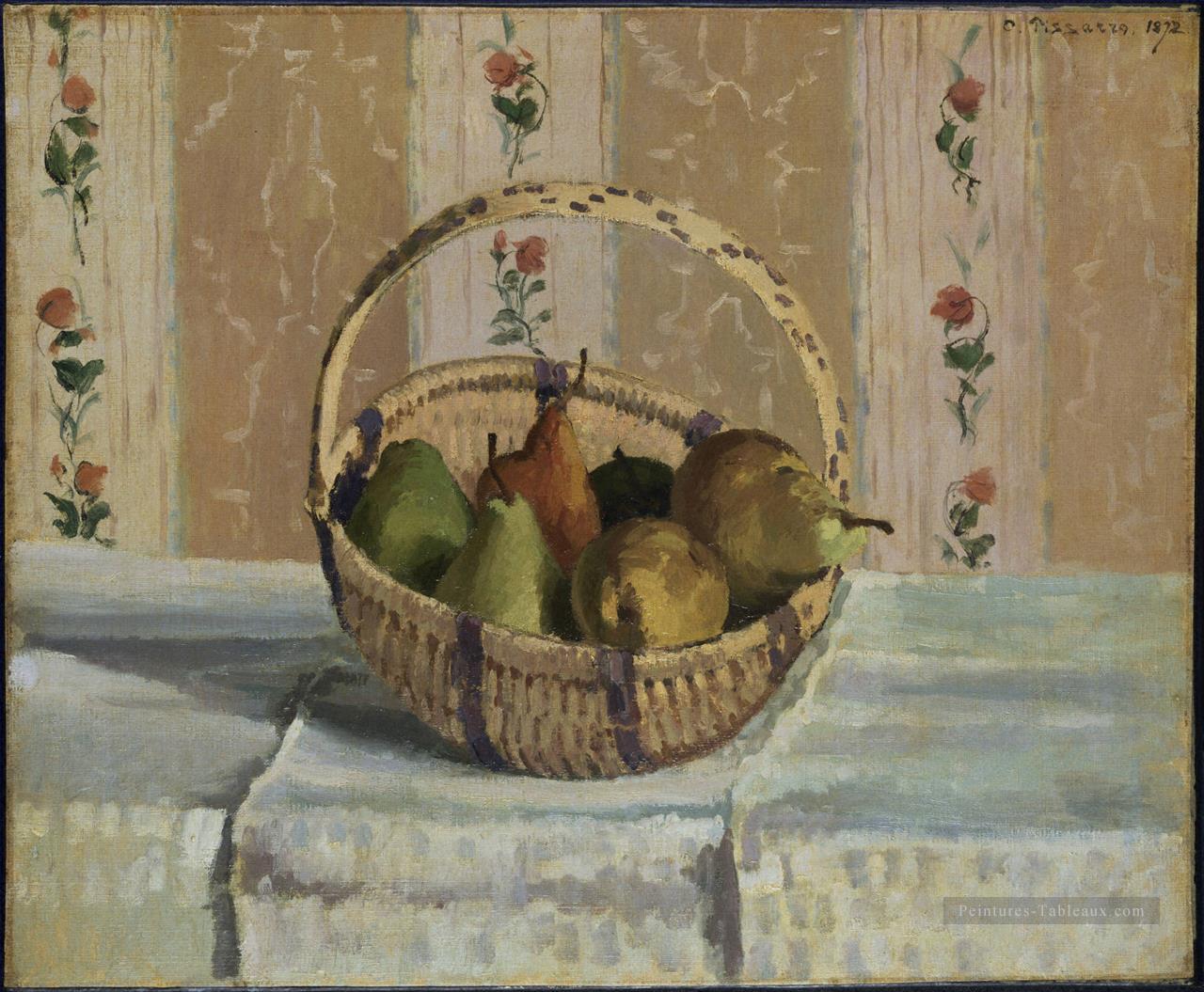 pommes et poires dans un panier rond 1872 Camille Pissarro Peintures à l'huile